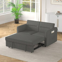 Loveseat Sofa Bed With Pull-Out Bed Adjustable Backrest And Two Arm Pockets Dark Grey