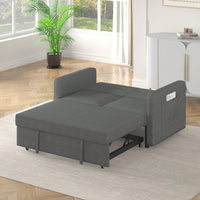 Loveseat Sofa Bed With Pull-Out Bed Adjustable Backrest And Two Arm Pockets Dark Grey