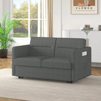 Loveseat Sofa Bed With Pull-Out Bed Adjustable Backrest And Two Arm Pockets Dark Grey