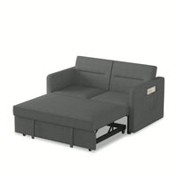 Loveseat Sofa Bed With Pull-Out Bed Adjustable Backrest And Two Arm Pockets Dark Grey