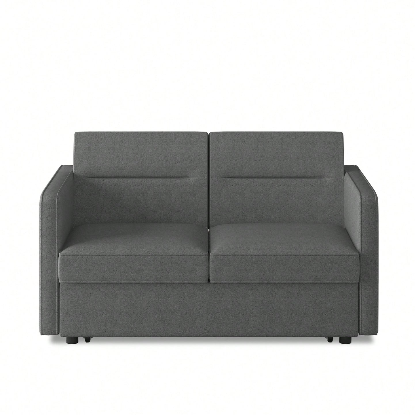 Loveseat Sofa Bed With Pull-Out Bed Adjustable Backrest And Two Arm Pockets Dark Grey