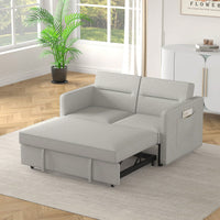 Loveseat Sofa Bed With Pull-Out Bed Adjustable Backrest And Two Arm Pockets Dark Grey