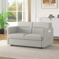 Loveseat Sofa Bed With Pull-Out Bed Adjustable Backrest And Two Arm Pockets Dark Grey