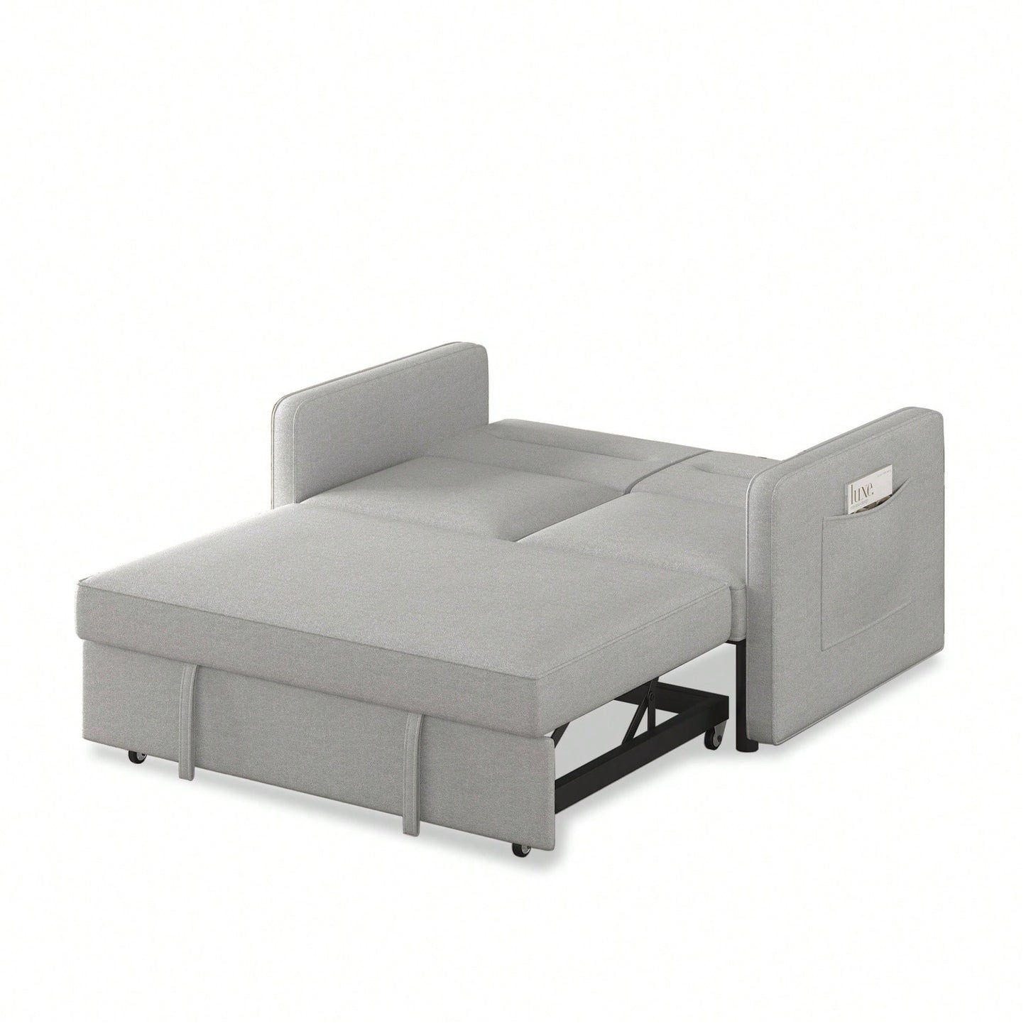 Loveseat Sofa Bed With Pull-Out Bed Adjustable Backrest And Two Arm Pockets Dark Grey