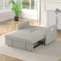 Loveseat Sofa Bed With Pull-Out Bed Adjustable Backrest And Two Arm Pockets Dark Grey