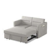 Loveseat Sofa Bed With Pull-Out Bed Adjustable Backrest And Two Arm Pockets Dark Grey