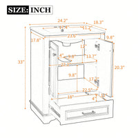 Modern 24 Inch Bathroom Vanity With Ceramic Sink And Soft Closing Doors, Freestanding Storage Cabinet With Silver Handles