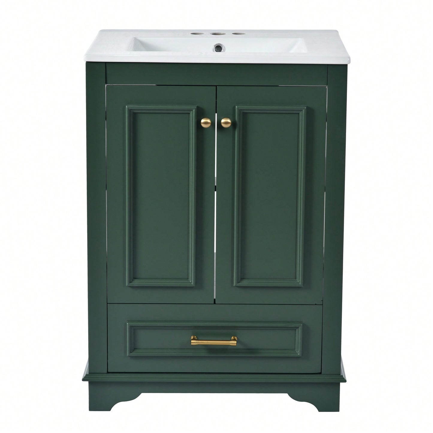 Modern 24 Inch Bathroom Vanity With Ceramic Sink And Soft Closing Doors, Freestanding Storage Cabinet With Silver Handles