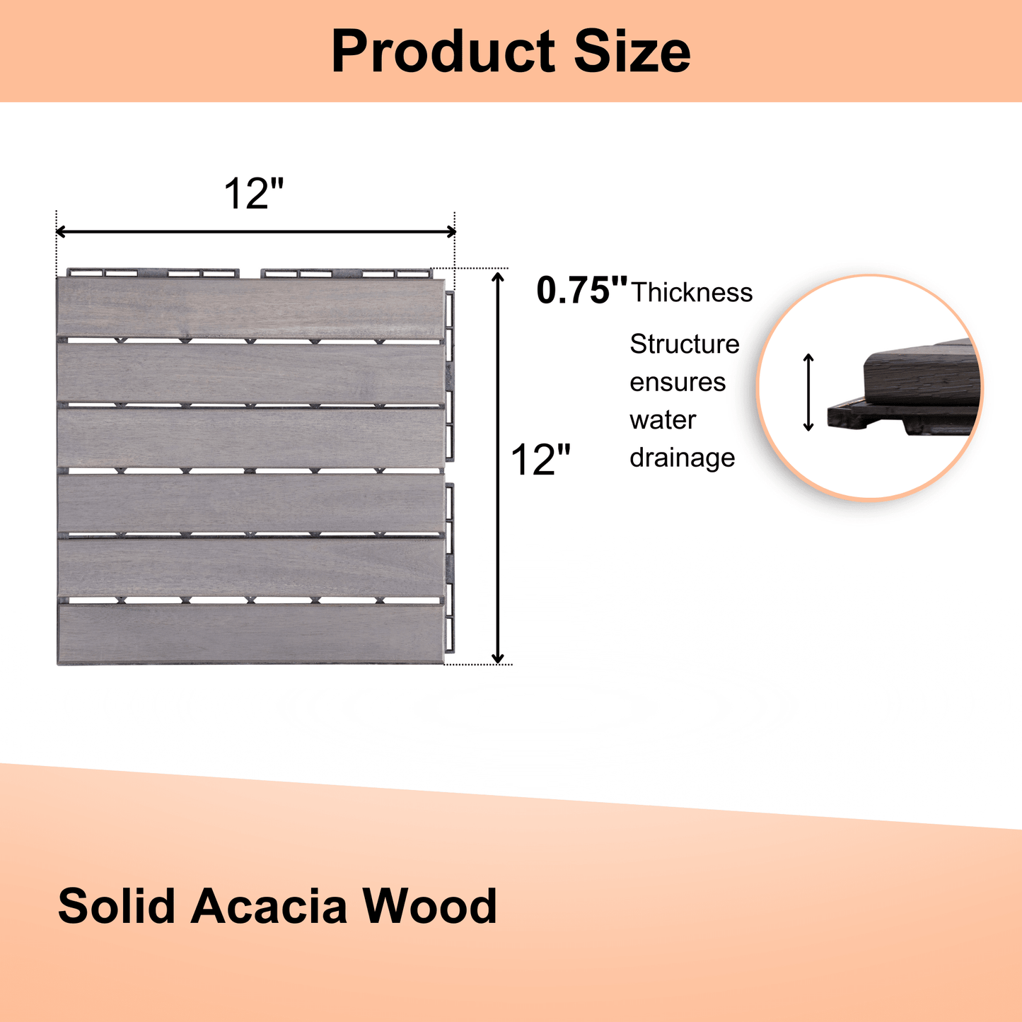 30 Interlocking Striped Acacia Hardwood Deck Tiles 12x12 Outdoor Flooring For Patio Balcony Poolside