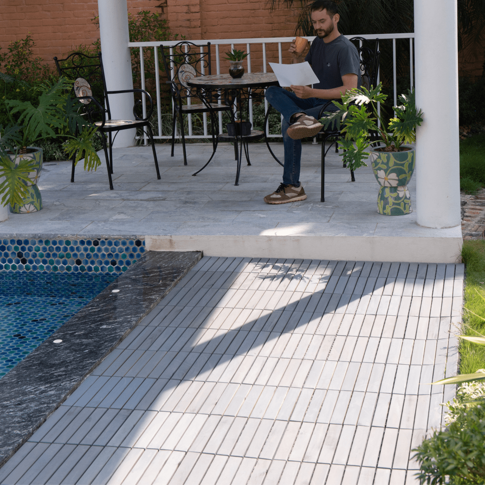 30 Interlocking Striped Acacia Hardwood Deck Tiles 12x12 Outdoor Flooring For Patio Balcony Poolside