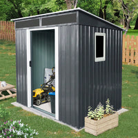 Outdoor Metal Storage Shed With Window And Transparent Panel For Garden And Lawn 6ft X 5ft Black And White