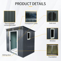 Outdoor Metal Storage Shed With Window And Transparent Panel For Garden And Lawn 6ft X 5ft Black And White