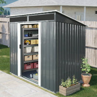 6ft X 5ft Outdoor Metal Storage Shed With Lockable Sliding Doors And Clear Panel For Garden And Lawn Use In Black And White