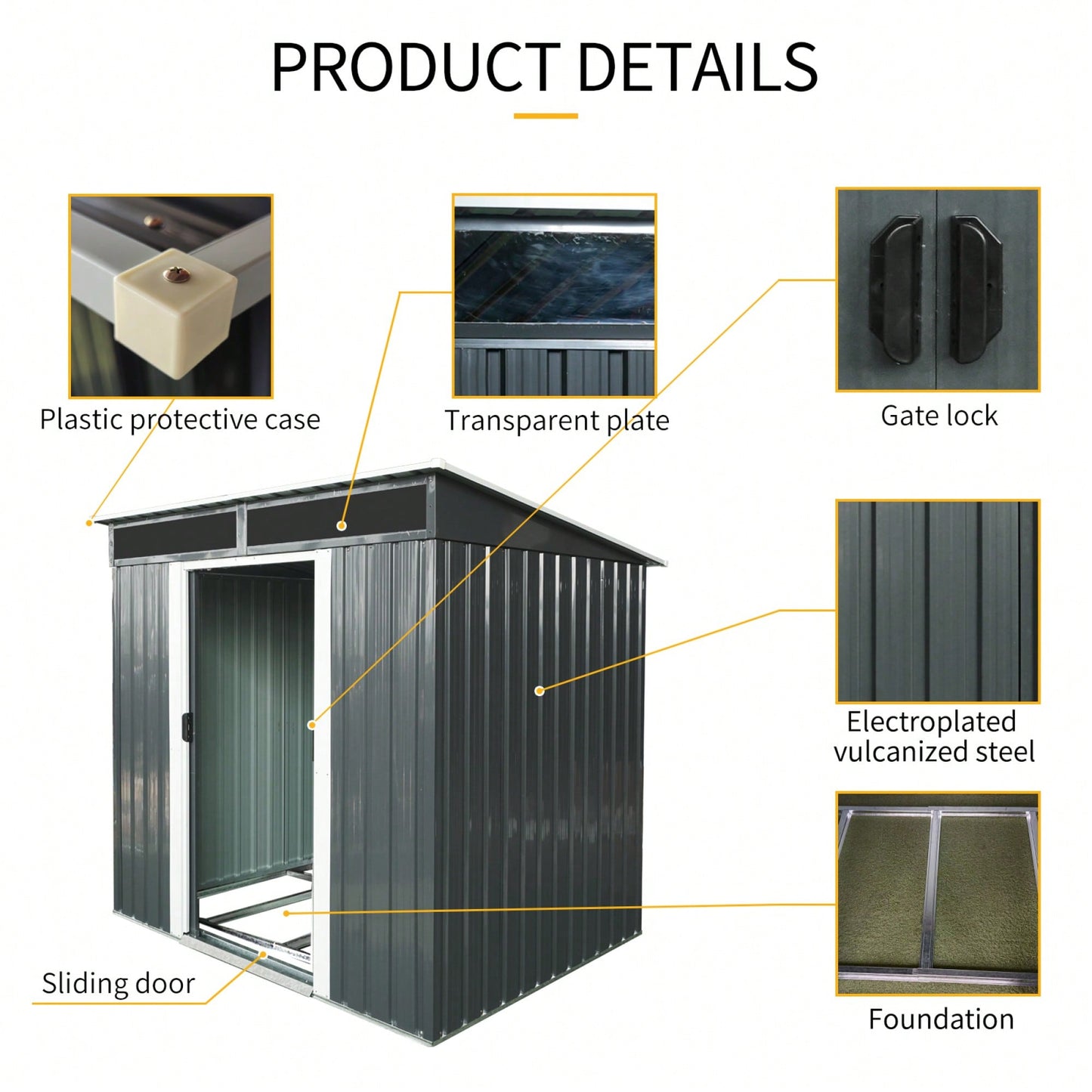 6ft X 5ft Outdoor Metal Storage Shed With Lockable Sliding Doors And Clear Panel For Garden And Lawn Use In Black And White