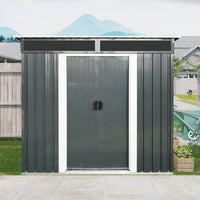 6ft X 5ft Outdoor Metal Storage Shed With Lockable Sliding Doors And Clear Panel For Garden And Lawn Use In Black And White