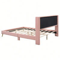 Queen Size Corduroy Platform Bed With Sturdy Metal Legs Beige