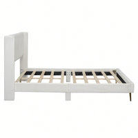 Queen Size Corduroy Platform Bed With Sturdy Metal Legs Beige