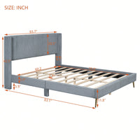 Queen Size Corduroy Platform Bed With Sturdy Metal Legs Beige