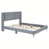 Queen Size Corduroy Platform Bed With Sturdy Metal Legs Beige