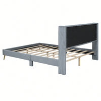 Queen Size Corduroy Platform Bed With Sturdy Metal Legs Beige