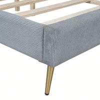 Queen Size Corduroy Platform Bed With Sturdy Metal Legs Beige