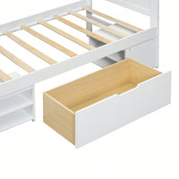 Twin Size Platform Bed With Storage Drawer And Two Shelves Gray