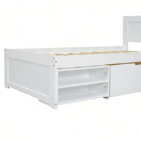 Twin Size Platform Bed With Storage Drawer And Two Shelves Gray