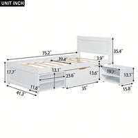 Twin Size Platform Bed With Storage Drawer And Two Shelves Gray