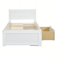 Twin Size Platform Bed With Storage Drawer And Two Shelves Gray