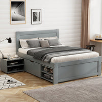 Twin Size Platform Bed With Storage Drawer And Two Shelves Gray