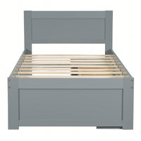 Twin Size Platform Bed With Storage Drawer And Two Shelves Gray