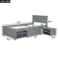Twin Size Platform Bed With Storage Drawer And Two Shelves Gray