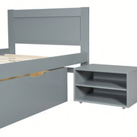 Twin Size Platform Bed With Storage Drawer And Two Shelves Gray