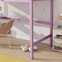 Twin High Loft Bed With Safety Guardrail And Built-In Desk In White Oak Finish