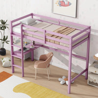 Twin High Loft Bed With Safety Guardrail And Built-In Desk In White Oak Finish