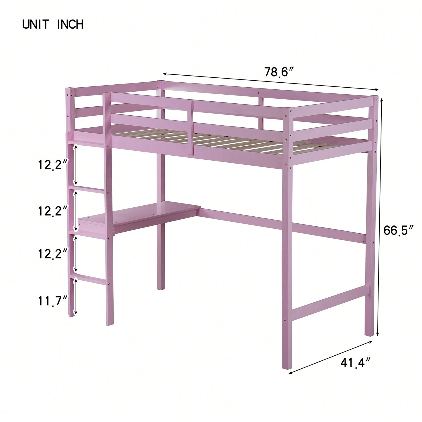 Twin High Loft Bed With Safety Guardrail And Built-In Desk In White Oak Finish