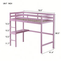 Twin High Loft Bed With Safety Guardrail And Built-In Desk In White Oak Finish