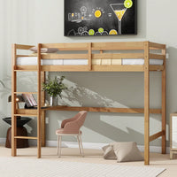 Twin High Loft Bed With Safety Guardrail And Built-In Desk In White Oak Finish