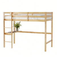 Twin High Loft Bed With Safety Guardrail And Built-In Desk In White Oak Finish