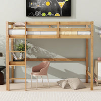 Twin High Loft Bed With Safety Guardrail And Built-In Desk In White Oak Finish