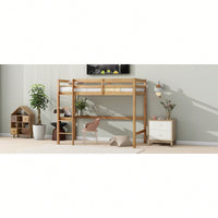 Twin High Loft Bed With Safety Guardrail And Built-In Desk In White Oak Finish