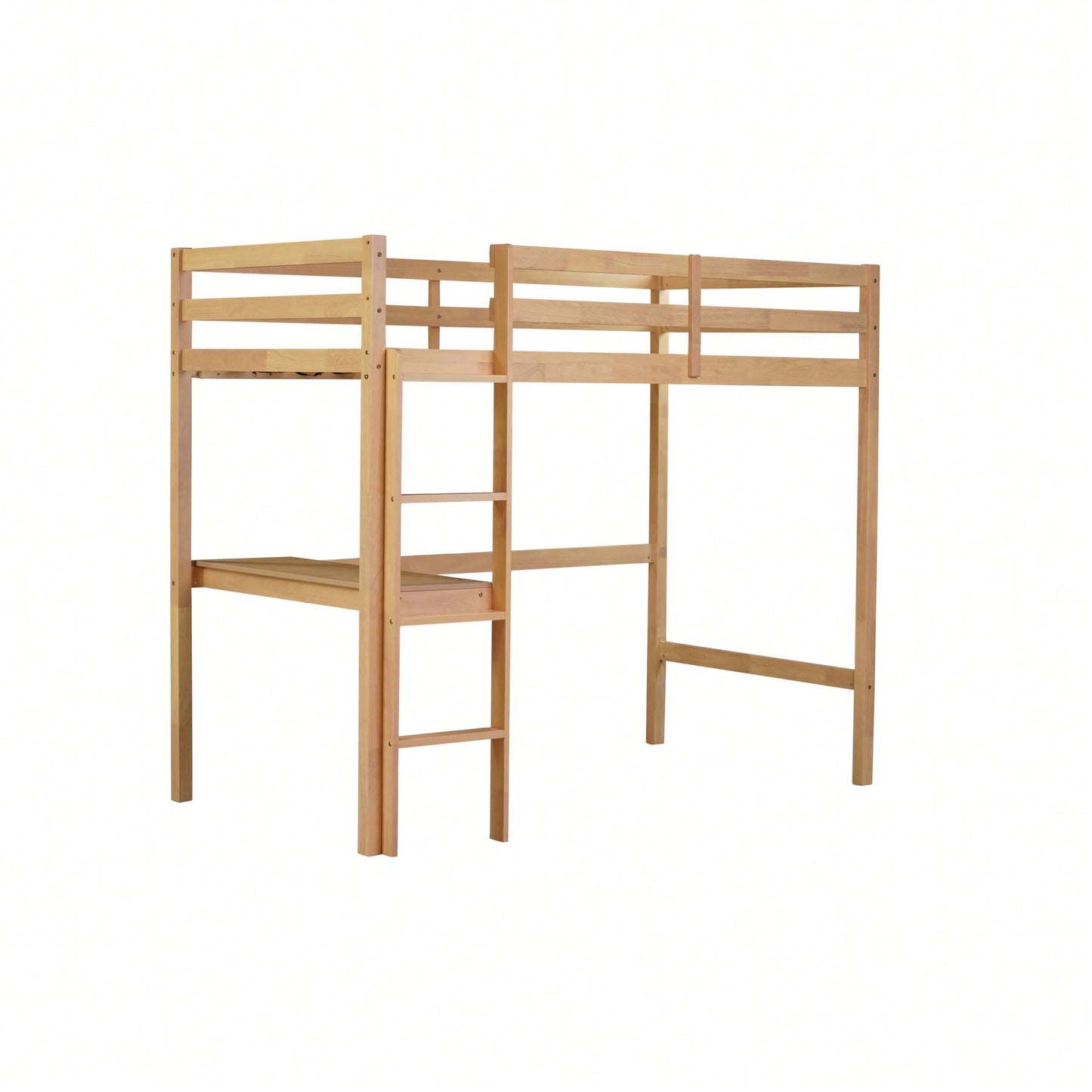 Twin High Loft Bed With Safety Guardrail And Built-In Desk In White Oak Finish