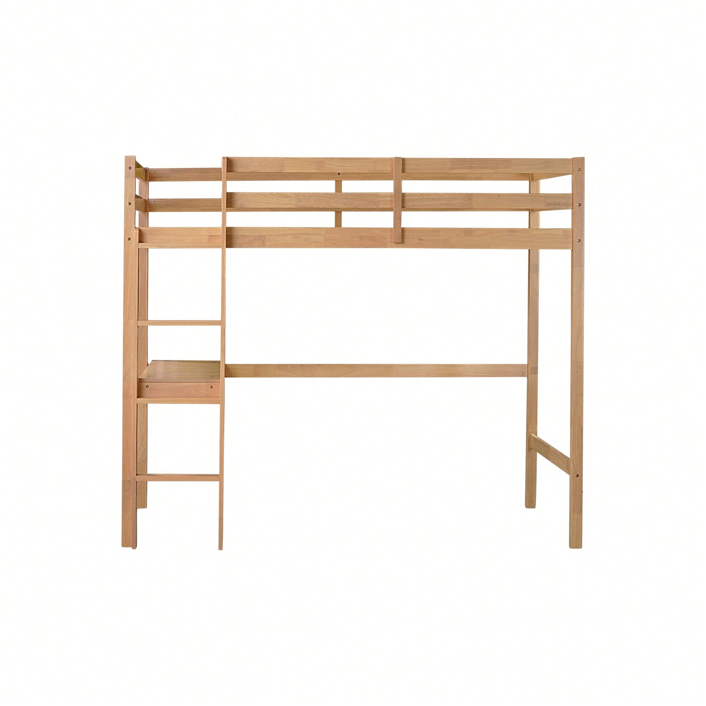 Twin High Loft Bed With Safety Guardrail And Built-In Desk In White Oak Finish