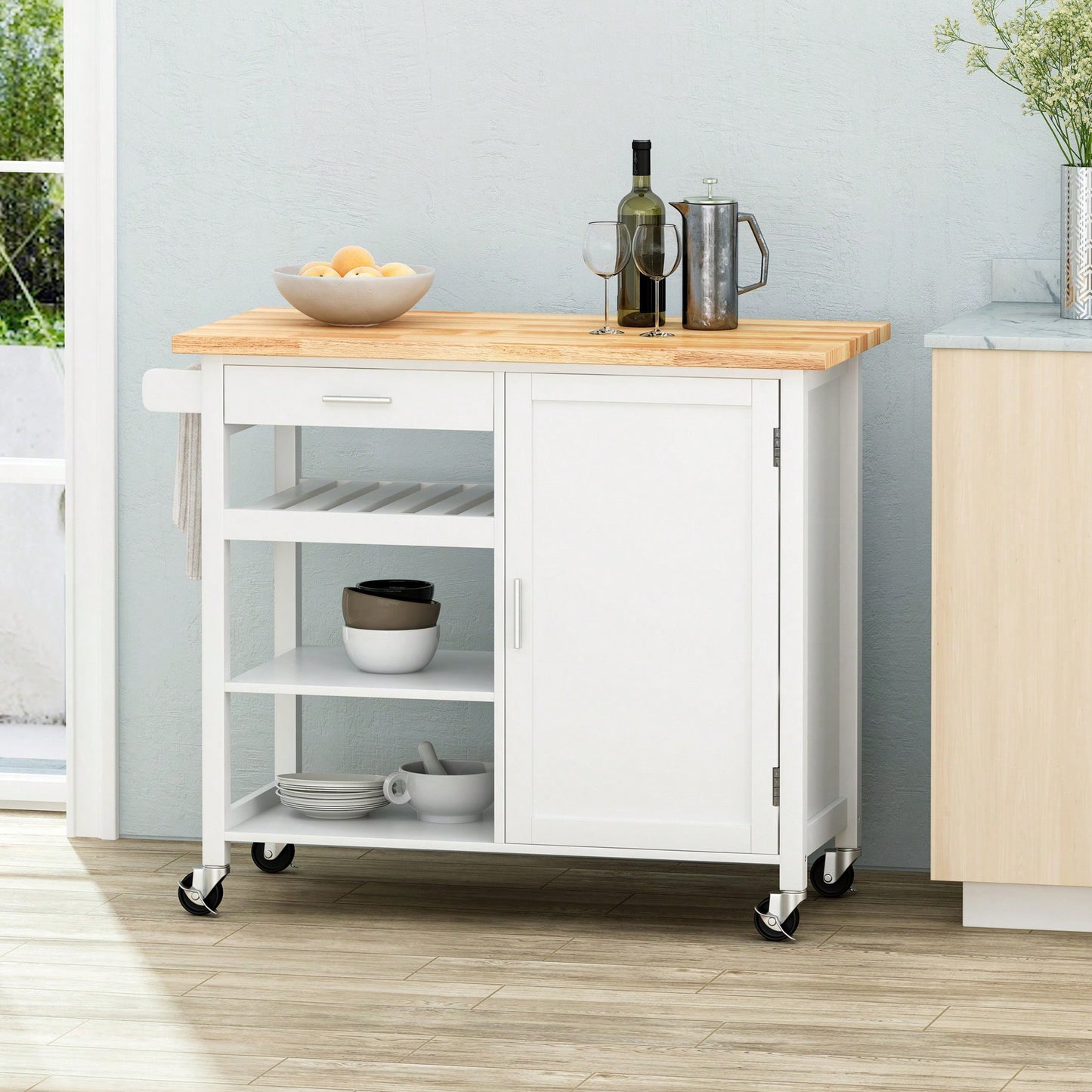 Versatile Rolling Kitchen Cart With Storage And Adjustable Shelves For Dining And Cooking Needs