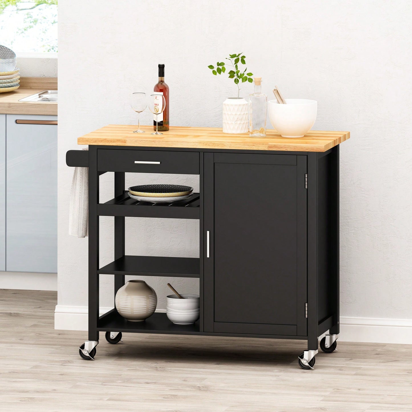 Versatile Rolling Kitchen Cart With Storage And Adjustable Shelves For Dining And Cooking Needs