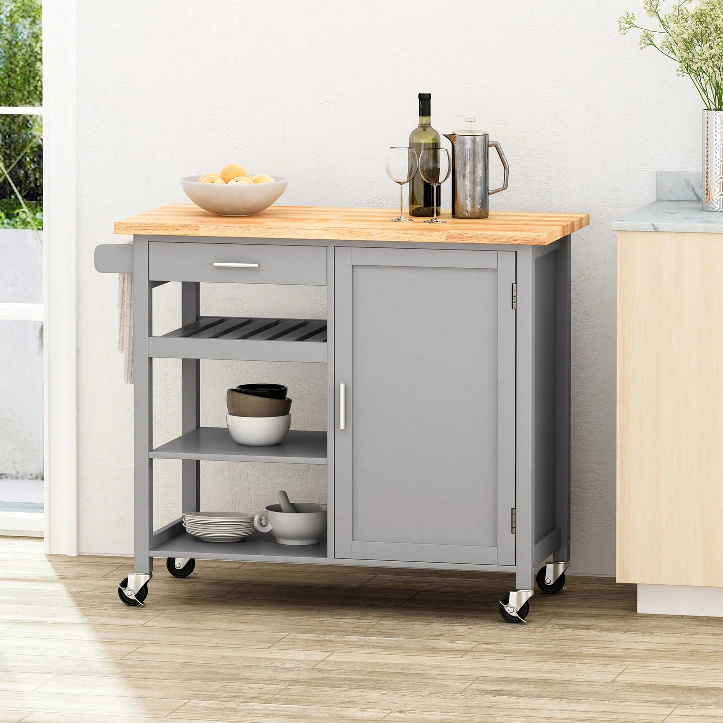 Versatile Rolling Kitchen Cart With Storage And Adjustable Shelves For Dining And Cooking Needs