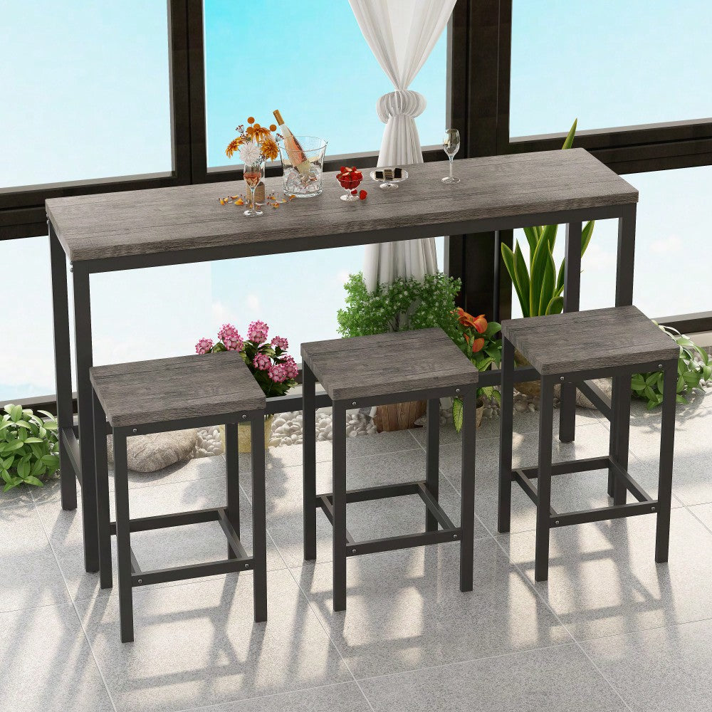 Stylish Modern Kitchen Dining Table Set With 3 Stools Easy Assembly Gray Finish