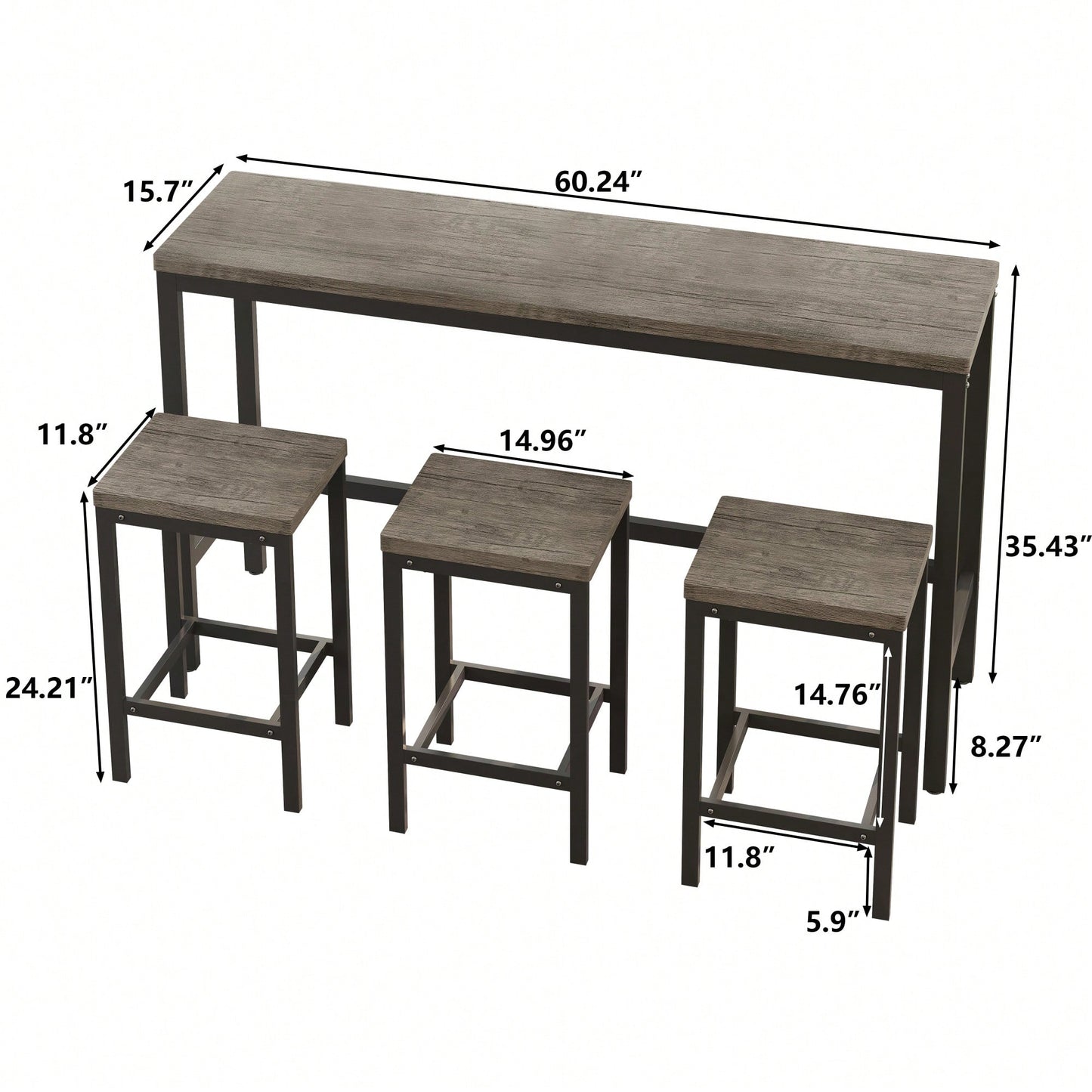 Stylish Modern Kitchen Dining Table Set With 3 Stools Easy Assembly Gray Finish