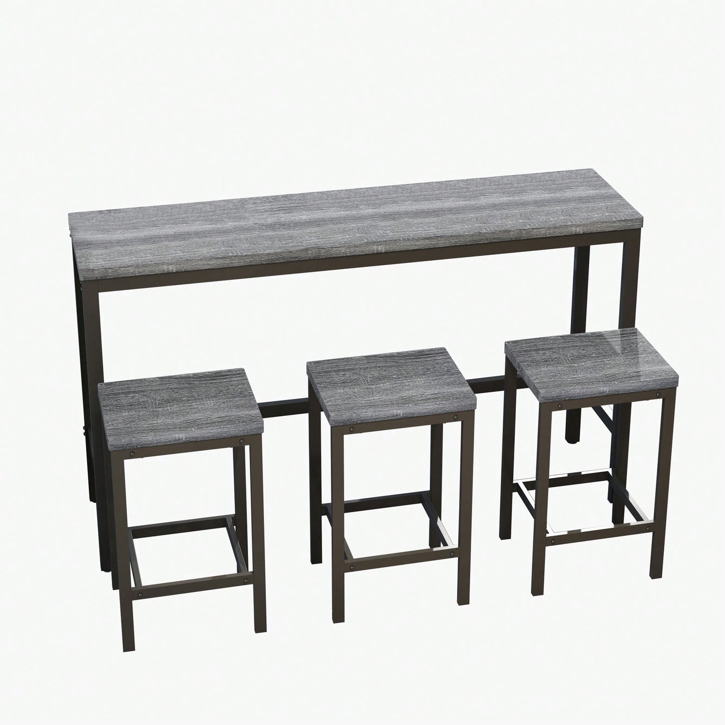 Stylish Modern Kitchen Dining Table Set With 3 Stools Easy Assembly Gray Finish