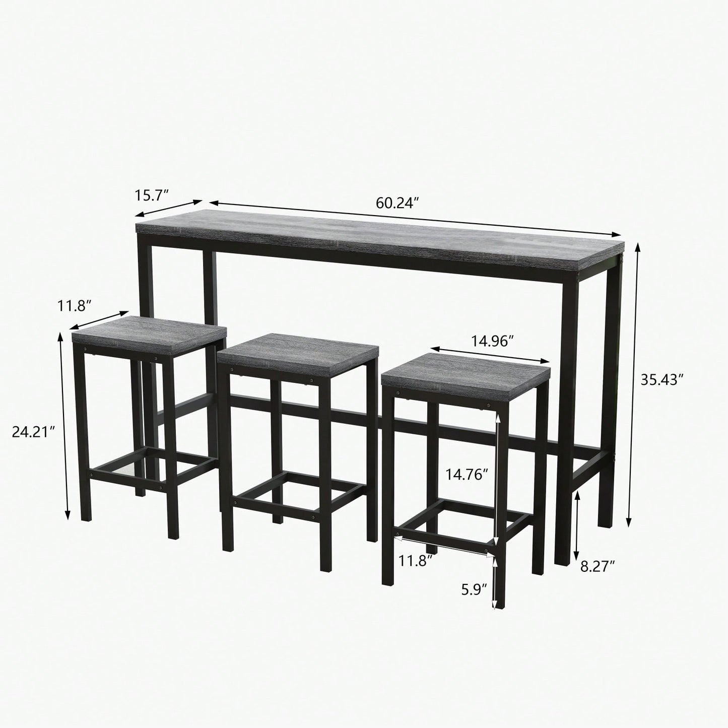 Stylish Modern Kitchen Dining Table Set With 3 Stools Easy Assembly Gray Finish